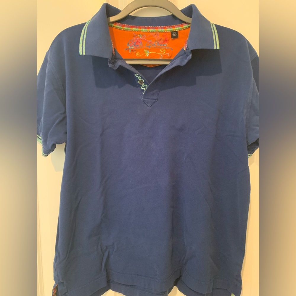 Robert Graham blue polo.